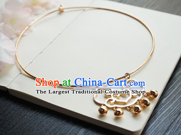 Chinese Handmade Hanfu Golden Cloud Necklace Classical Jewelry Accessories Ancient Princess Bells Tassel Necklet for Women