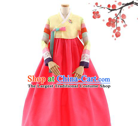 Korean Bride Hanbok Yellow Blouse and Red Dress Korea Fashion Wedding Costumes Traditional Festival Apparels for Women