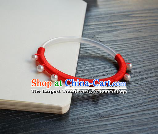 Chinese Classical White Chalcedony Bracelet Jewelry Accessories Ancient Hanfu Red Rope Bangle