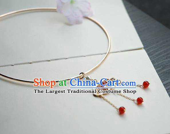 Chinese Handmade Hanfu Red Beads Tassel Necklace Classical Jewelry Accessories Ancient Princess Golden Necklet for Women