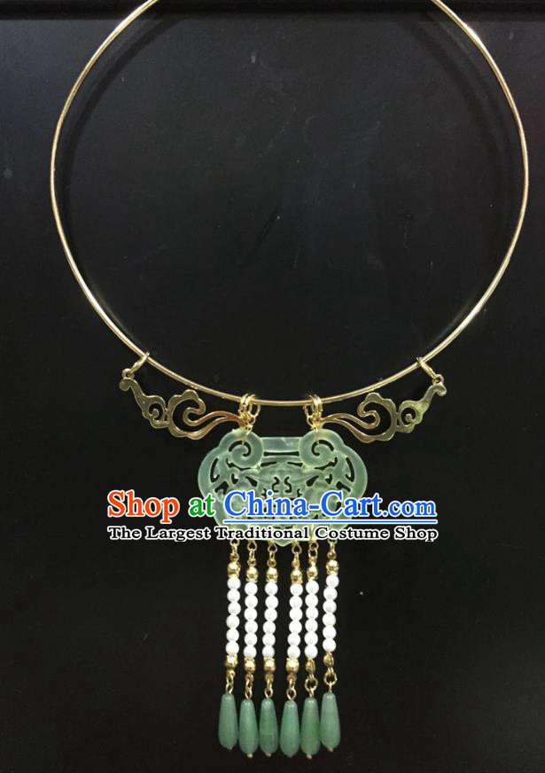 Chinese Handmade Hanfu Ming Dynasty Jade Necklace Classical Jewelry Accessories Ancient Princess Beads Tassel Necklet for Women