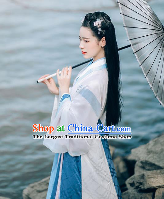 Chinese Ancient Princess White Top Blouse and Skirt Traditional Hanfu Apparels Jin Dynasty Palace Lady Historical Costumes