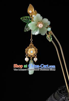 Chinese Classical Green Plum Hair Clip Hanfu Hair Accessories Handmade Ancient Princess Tassel Hairpins for Women