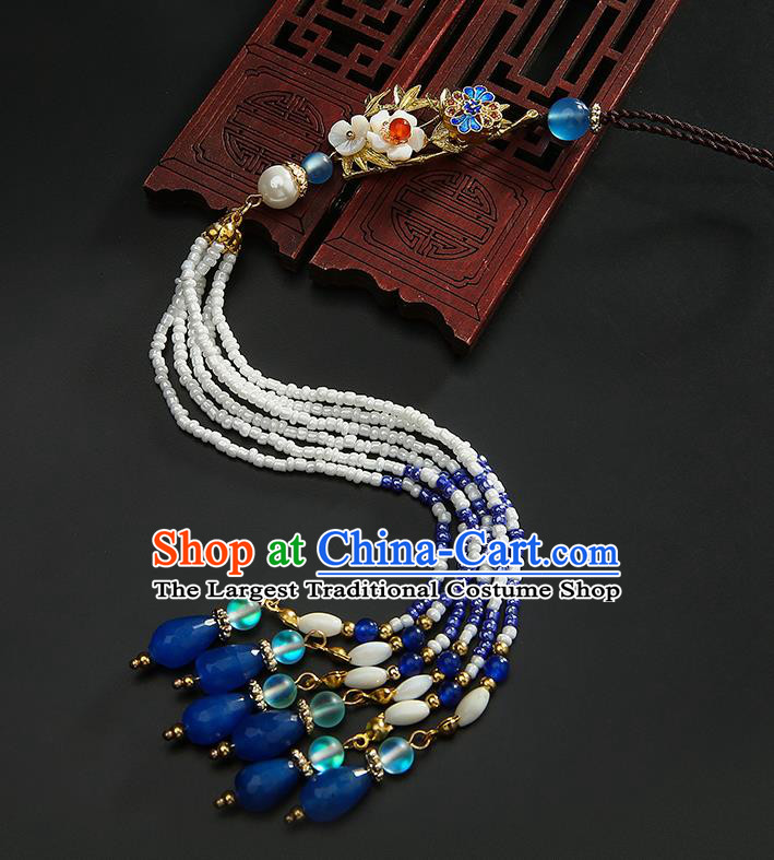 Chinese Classical Hanfu Golden Bamboo Brooch Accessories Ancient Princess Beads Tassel Breastpin Pendant