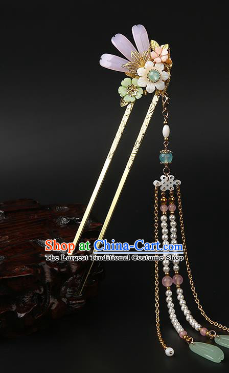 Chinese Classical Long Tassel Hair Clip Hanfu Hair Accessories Handmade Ancient Princess Flower Hairpins for Women