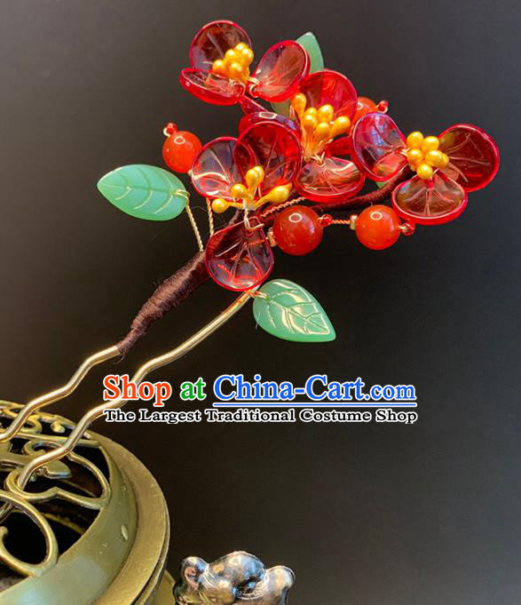Chinese Classical Cheongsam Hair Clip Hanfu Hair Accessories Handmade Ancient Queen Red Flowers Hairpin for Women
