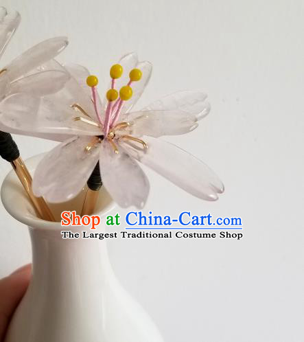 Chinese Classical White Flower Hair Clip Hanfu Hair Accessories Handmade Ancient Princess Hairpins for Women