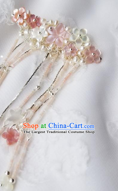 Chinese Classical Shell Flowers Tassel Hair Claw Hanfu Hair Accessories Handmade Ancient Queen Pearls Hairpins for Women