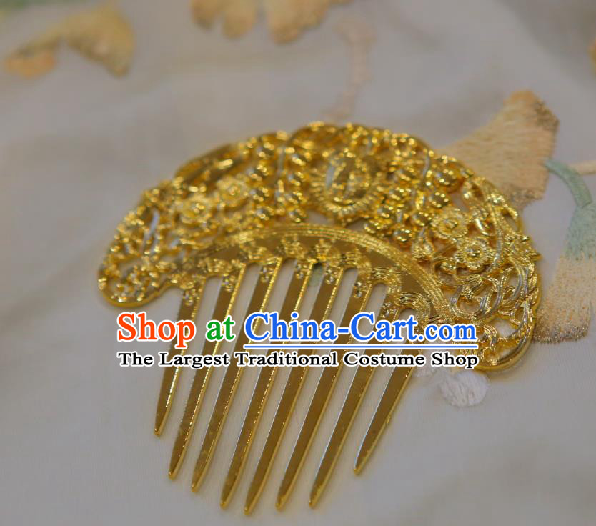 Chinese Classical Court Queen Golden Hair Comb Women Hanfu Hair Accessories Handmade Ancient Tang Dynasty Imperial Concubine Hairpins