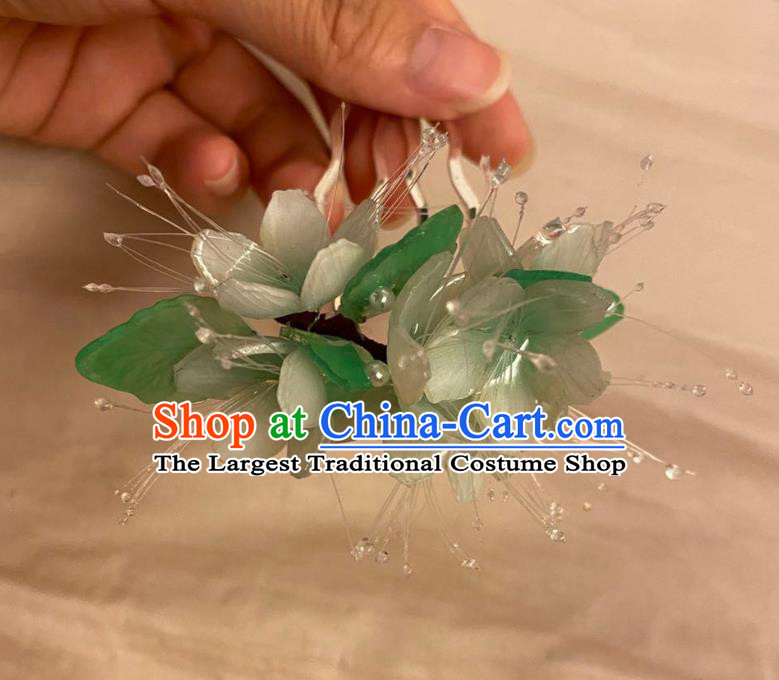 Chinese Ancient Palace Lady Hairpin Hanfu Hair Accessories Handmade Green Flowers Hair Comb