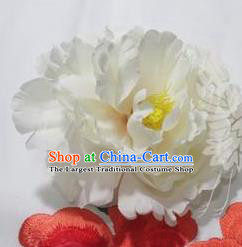 Chinese Tang Dynasty Women Classical White Peony Hairpin Handmade Ancient Princess Hanfu Hair Accessories Hair Claw