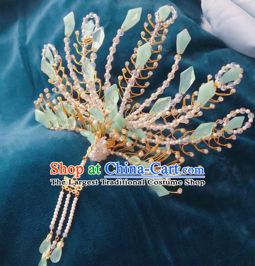 Chinese Ming Dynasty Beads Phoenix Hairpin Handmade Classical Ancient Empress Hanfu Hair Accessories Court Women Tassel Hair Crown