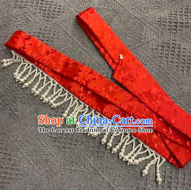 Chinese Song Dynasty Red Silk Headband Hairpin Handmade Ancient Empress Hanfu Hair Accessories Court Women Snood