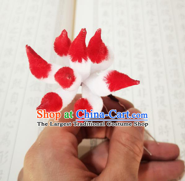Chinese Ancient Princess Red Velvet Fox Tail Hairpins Hair Accessories Handmade Qing Dynasty Palace Lady Hair Stick