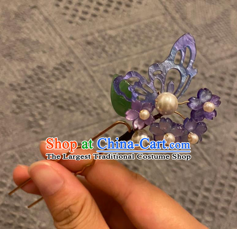 Chinese Ancient Princess Hairpin Hanfu Hair Accessories Women Handmade Purple Butterfly Sakura Hair Clip