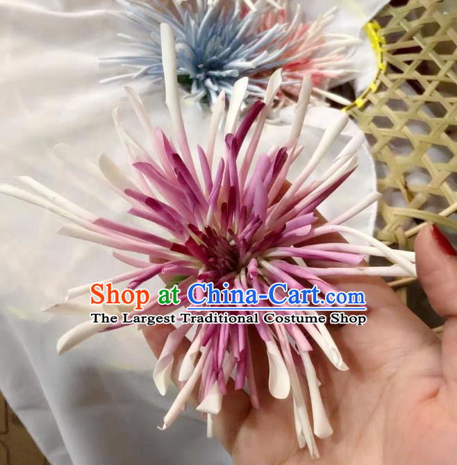 Chinese Ancient Palace Princess Flower Hairpins Hair Accessories Handmade Ming Dynasty Court Purple Chrysanthemum Hair Stick