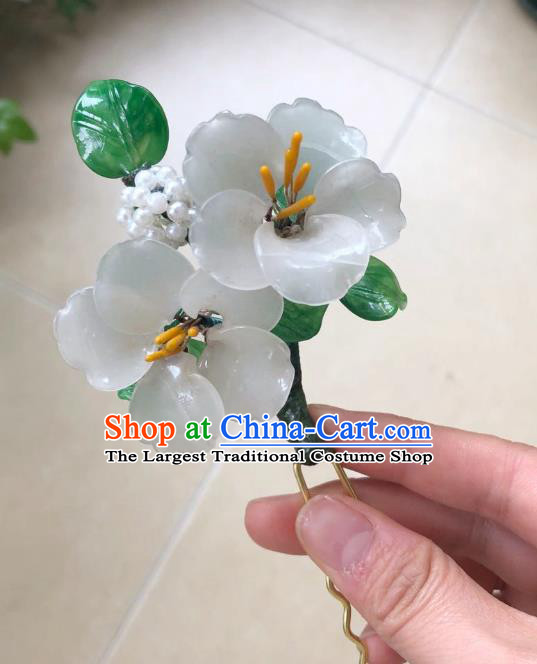 Chinese Ancient Palace Lady Plastic Peach Blossom Hairpins Hair Accessories Handmade White Flower Hair Stick
