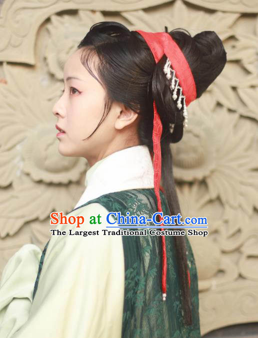 Chinese Ancient Princess Red Silk Hair Clasp Hairpins Hair Accessories Handmade Song Dynasty Headband