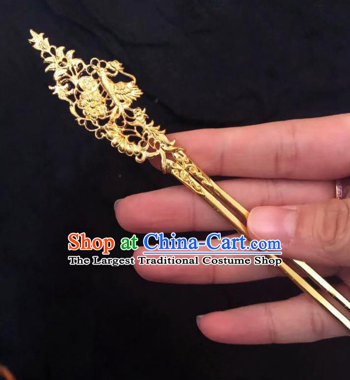 Chinese Ancient Empress Golden Phoenix Hairpins Hair Accessories Handmade Ming Dynasty Palace Hair Stick