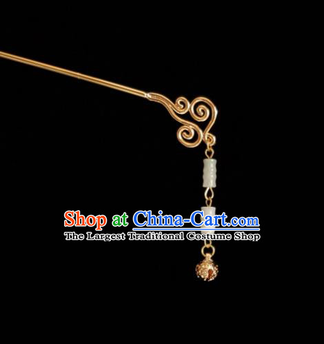 Chinese Ancient Princess Jade Bamboo Tassel Hairpins Hair Accessories Handmade Cheongsam Golden Bell Hair Stick