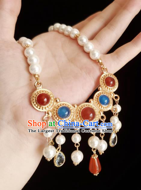 Chinese Handmade Agate Necklet Classical Jewelry Accessories Ancient Princess Hanfu Gems Necklace for Women