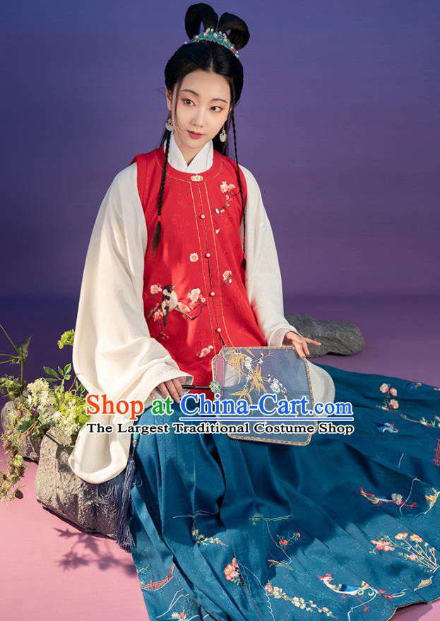 Chinese Ancient Noble Lady Embroidered Red Vest Blouse and Skirt Traditional Hanfu Dress Ming Dynasty Princess Historical Costumes
