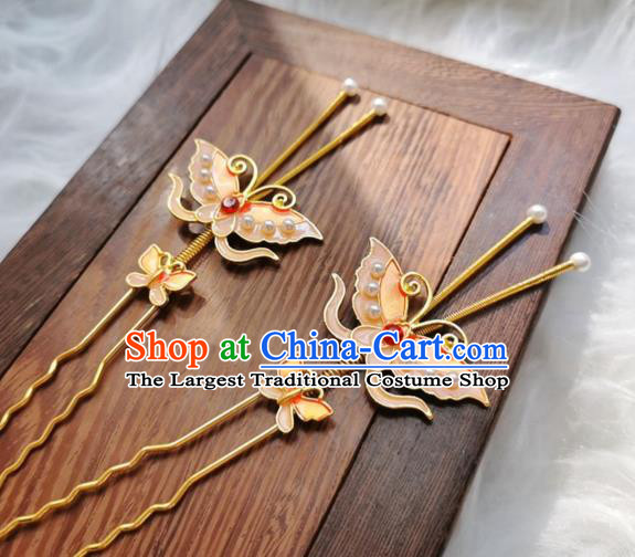 Chinese Ming Dynasty Pink Butterfly Hair Stick Handmade Hair Accessories Hanfu Ancient Princess Hairpins