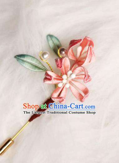 Chinese Handmade Pink Silk Peach Blossom Brooch Classical Jewelry Accessories Hanfu Breastpin