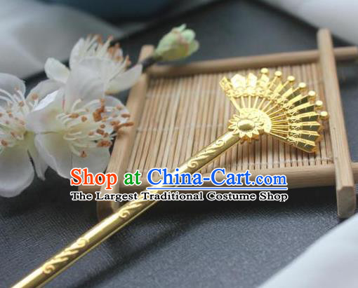 Chinese Classical Fan Hair Stick Handmade Hanfu Hair Accessories Ancient Song Dynasty Palace Golden Hairpins