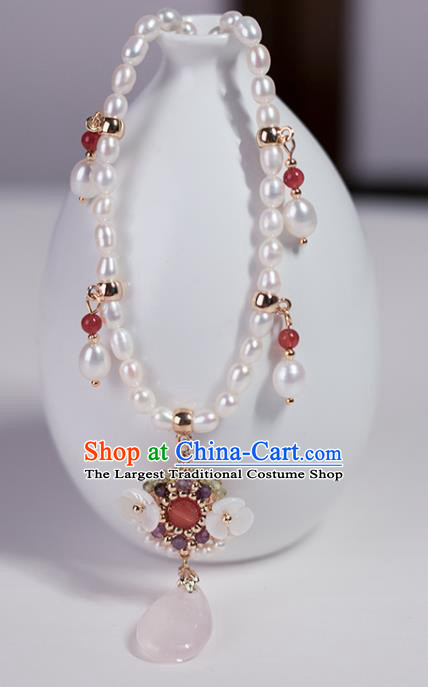 Chinese Handmade Pearls Necklet Classical Jewelry Accessories Ancient Ming Dynasty Princess Hanfu Shell Flowers Necklace for Women