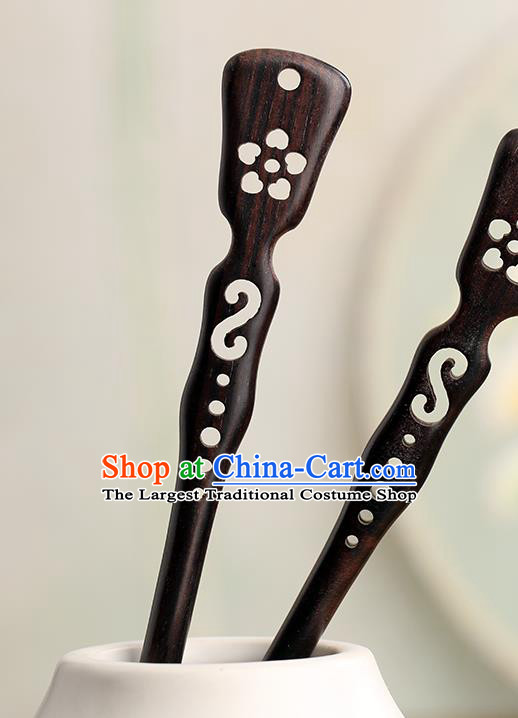 Chinese Classical Palace Ebony Carving Hair Stick Handmade Hanfu Hair Accessories Ancient Ming Dynasty Princess Wood Hairpins
