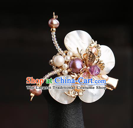 Chinese Classical Palace Shell Butterfly Hair Sticks Handmade Hanfu Hair Accessories Ancient Ming Dynasty Princess Pearls Hairpins