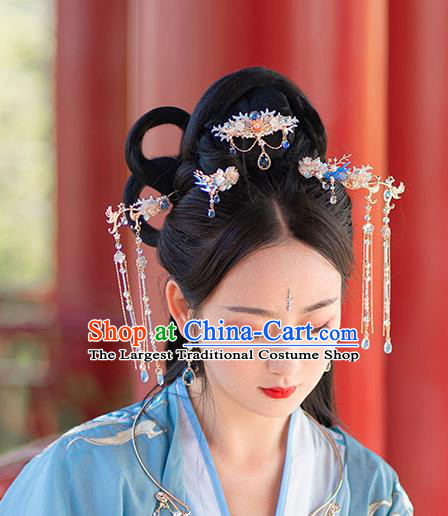 Chinese Classical Palace Golden Plum Hair Sticks Handmade Hanfu Hair Accessories Ancient Jin Dynasty Princess Pearls Hairpins