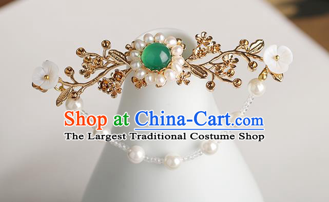 Chinese Classical Palace Green Chalcedony Hair Stick Handmade Hanfu Hair Accessories Ancient Ming Dynasty Empress Tassel Plum Hairpins