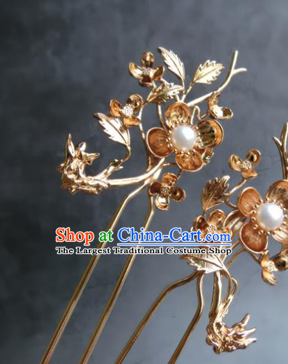 Chinese Classical Palace Brass Plum Blossom Hair Stick Handmade Hanfu Hair Accessories Ancient Ming Dynasty Empress Hairpins