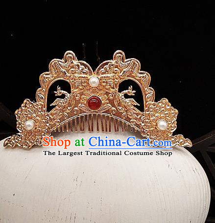 Chinese Classical Gems Hair Comb Handmade Hanfu Hair Accessories Ancient Tang Dynasty Princess Hairpins Golden Hair Crown