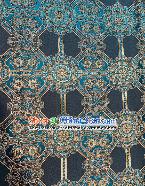 Chinese Traditional Gesang Flowers Pattern Navy Silk Fabric Brocade Drapery Tibetan Robe Damask Material