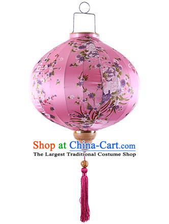 Chinese Handmade Printing Sakura Pink Satin Palace Lanterns Traditional New Year Lantern Classical Mid Autumn Festival Lamp