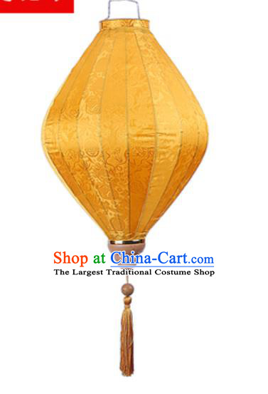 Chinese Handmade Golden Satin Palace Lanterns Traditional Festive Hanging Lantern New Year Classical Jacquard Lamp
