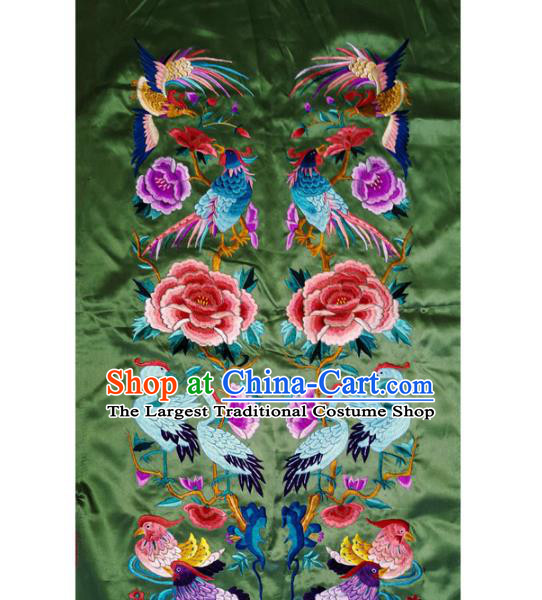 Traditional Chinese Embroidered Cranes Peony Decorative Painting Hand Embroidery Birds Green Silk Picture