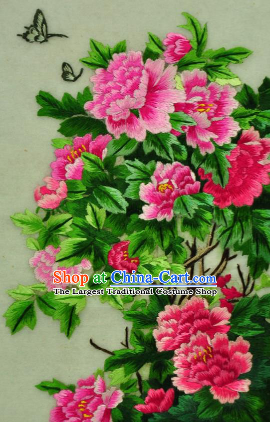 Traditional Chinese Embroidered Peony Butterfly Decorative Painting Hand Embroidery Silk Wall Picture Craft