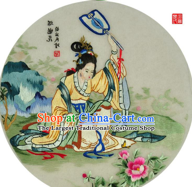 Traditional Chinese Embroidered Beauty Peony Decorative Painting Hand Embroidery Silk Round Wall Picture Craft