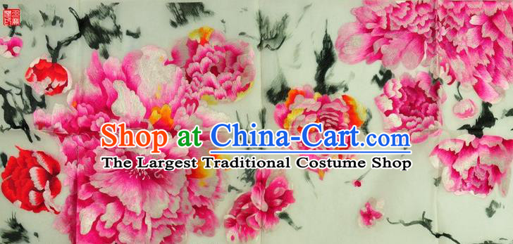 Traditional Chinese Embroidered Pink Peony Decorative Painting Hand Embroidery Flowers Silk Wall Picture Craft