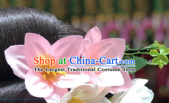 Chinese Miao Minority Bride Pink Lily Flowers Hair Stick Handmade Ethnic Wedding Hair Accessories