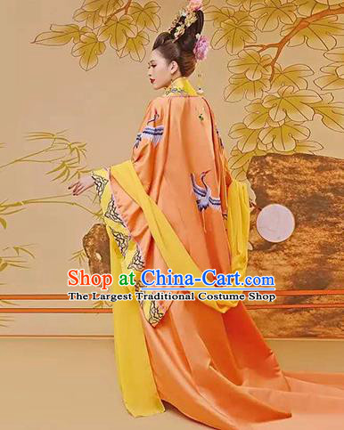 Chinese Tang Dynasty Empress Costumes Ancient Imperial Consort Yellow Hanfu Dress Embroidered Court Clothing and Headpieces