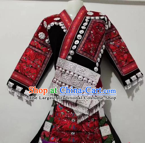 China Miao Ethnic Folk Dance Embroidered Costumes Traditional Minority Blouse and Skirt Outfits for Kids