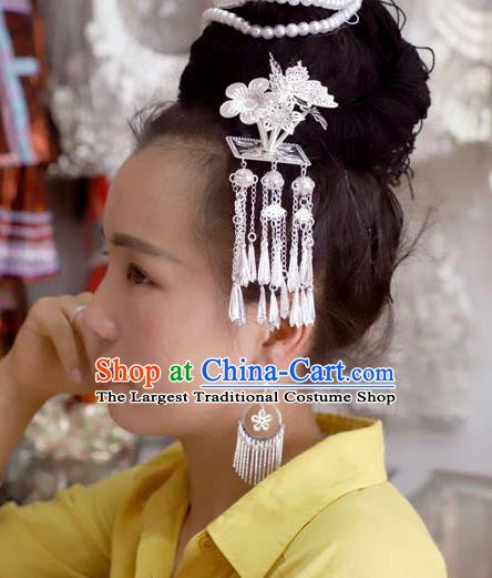 Chinese Miao Nationality Tassel Hairpins Traditional Minority Hair Accessories Ethnic Women Folk Dance Butterfly Hair Stick