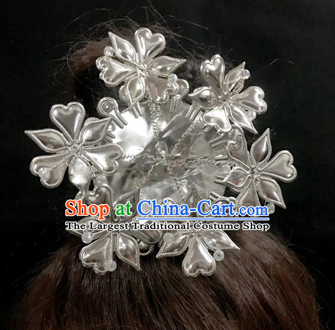 China Handmade Miao Ethnic Argent Hair Stick Dong Minority Folk Dance Hair Accessories Flowers Hairpins