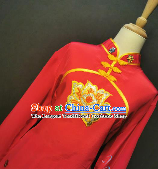 China Folk Dance Red Outfits New Year Fan Dance Costume Square Dance Blouse and Pants Clothing