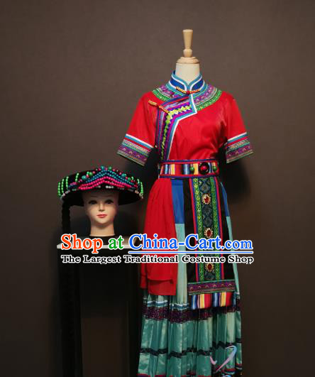 Custom China Xiangxi Tujia Ethnic Clothing Traditional Yao Minority Costumes Nationality Folk Dance Outfits and Headwear